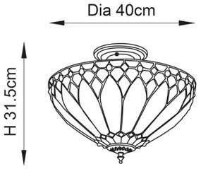 Endon 63978 - Lustră aplicată Tiffany BROOKLYN, 3xE27/60W/230V, Ø 40 cm