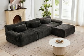 VELORA – Canapea Modulară din Chenille Premium, din spumă de înaltă densitate, L-Shape, 3 perne, Ultra Confort & Design Reconfigurabil, Negru
