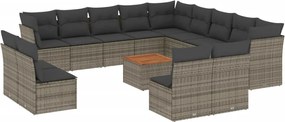 vidaXL Set mobilier de grădină cu perne, 14 piese, gri, poliratan