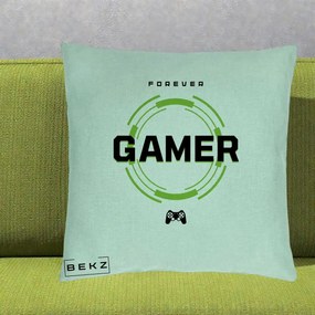 Perna Personalizata Forever Gamer, 40x40 cm, Verde Menta, Husa Detasabila, Perna Inclusa, BEKZ®