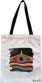 Sacosa de Panza pentru Cumparaturi, Geanta Tote, model Celestial Eye 16, Cu fermoar, 38x34.5 cm, Alba, BEKZ®