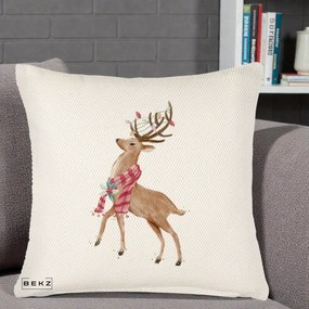 Perna Decorativa Renita cu Fular si Luminite, 40x40 cm, Crem Reliefat, Husa Detasabila, Perna Inclusa, BEKZ®