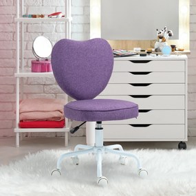 Vinsetto Scaun de Birou în Formă de Inimă cu 5 Rotile Pivotante și Înălțime Reglabilă, 40x50x79-89 cm, Violet | Aosom Romania