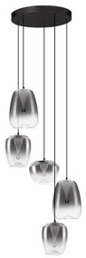 Lustra moderna cu 5 pendule LED, Metal, Sticla, Gri Fumuriu, OBLO