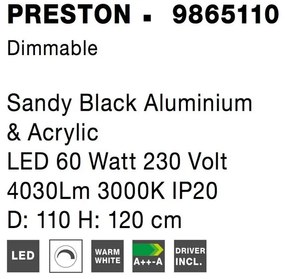 Lustra LED dimabila, design modern PRESTON, 110cm negru NVL-9865110