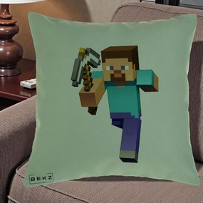 Perna Personalizata Minecraft Steve, 40x40 cm, Verde, Husa Detasabila, Perna Inclusa, BEKZ®