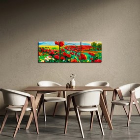 Tablou - Câmp cu maci (cu ceas) (90x30 cm)
