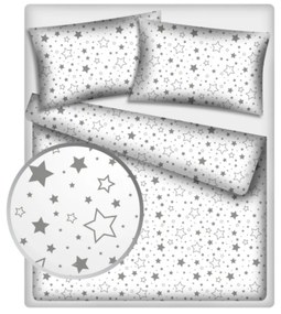 Baby Nellys Lenjerie de bumbac 140 x 200- gri stele și stele 140x200/ 70x90 cm