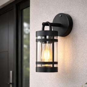 Aplică de perete exterioară neagră IP44 cu senzor de amurg - Ruben