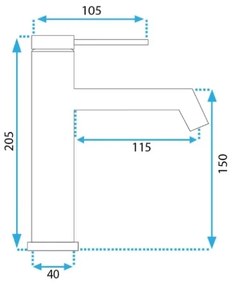 Baterie pentru lavoar FOSS REA-B5316, 20,5 cm, finisaj auriu periat