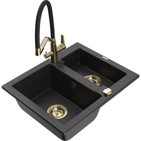 Mexen Carlos chiuvetă de bucătărie granit 1,5 compartiment cu baterie Duo, negru/argintiu metalizat - 6518-73-671701-57-G