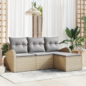 vidaXL Set de canapele pentru grădină cu pernă 4 pcs Bej Rattan poli