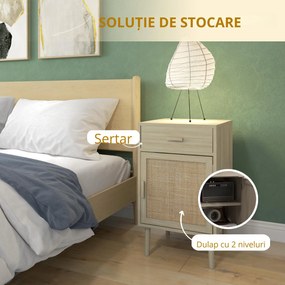 HOMCOM Set de 2 Mese Noptiera, Mese Laterale din Ratan cu Sertar | Aosom Romania