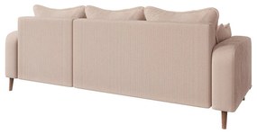 Colțar bej cu tapițerie din catifea reiată (cu colț pe partea dreaptă) Beata – Ropez