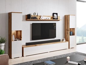 Mobilier living Nova XL (Stejar wotan + Alb lucios) (Iluminat LED alb). 1060057