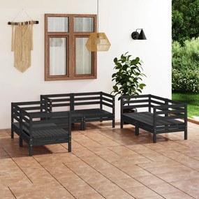 Set mobilier de gradina, 6 piese, negru, lemn masiv de pin Negru, 1