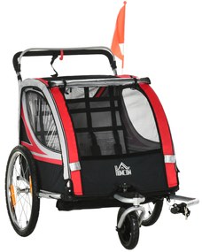 HOMCOM Remorca Bicicleta 2 in 1 pentru Copii cu Centura 5 Puncte si Accesorii Siguranta, Rosu | Aosom Romania