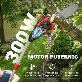 Outsunny Drujbă Telescopică pe Baterie, Drujbă Fără Fir 1,94m/2,56m cu Lubrifiere Automată, Viteză Lanț 6m/s, Pentru Tăierea Arborilor și Crengilor, Fără Baterie | Aosom Romania