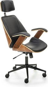 Scaun birou piele ecologica IGNAZIO, negru/nuc, placaj indoit/metal, 6