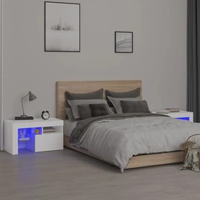 vidaXL Noptiere cu lumini LED, 2 buc., alb, 70x36,5x40 cm