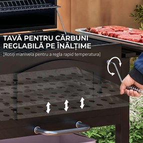Outsunny Charcoal BBQ Grill and Smoker Combo w/ Adjustable Height, Folding Shelves, Thermometer, and Wheels | Aosom Romania