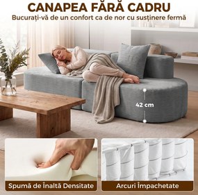 HOMCOM Canapea modulară 3 locuri, cu șezut lat și adânc, arcuri împachetate individual, catifea reiata, gri deschis | Aosom Romania