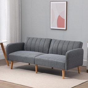 HOMCOM Canapea Extensibilă cu 2 Locuri, Pat 1 Persoană cu Spătar Rabatabil în 3 Poziții și Picioare din Lemn, 173x75x73 cm, Gri | Aosom Romania