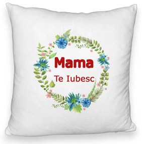 Perna Decorativa Fluffy, Model Mama Te Iubesc, 40x40 cm, Alba, Husa Detasabila, Burduf
