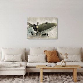Tablou pe sticlă - Avion vechi cu elice (70x50 cm)