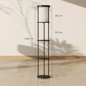 HOMCOM Lampă de Podea LED cu Rafturi Rotunde, Abajur Textile, Comutator cu Pedală și Telecomandă, Negru | Aosom Romania