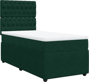 vidaXL Pat box spring cu saltea, verde închis, 100x200 cm, catifea
