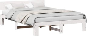 vidaXL Cadru de pat cu headboard Alb 160 x 200 cm Lemn de pin masiv
