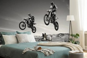 Fototapet motocicliști în design alb-negru