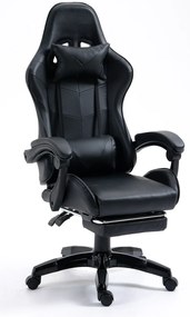 RESIGILAT- Scaun gaming cu masaj în perna lombară, suport picioare, piele PU, Negru