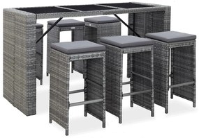 vidaXL Set mobilier bar de grădină cu perne, 7 piese, gri, poliratan