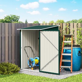 Outsunny Căsuță de Grădină 0,92m² din Oțel Galvanizat, Depozit pentru Unelte cu Ușă Blocabilă, Acoperiș Înclinat, 100x104x160 cm, Verde | Aosom Romania