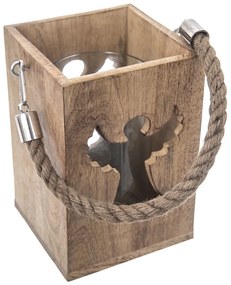 Suport suspendat pentru lumânări InDecor din lemn de mango Angel, 13,5 x 13,5 x 20 cm