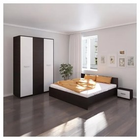 Dormitor Hera, 4 Piese, Pat , 2 Noptiere, Dulap, Culoare Wenge/Alb