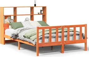 vidaXL Pat cu bibliotecă fără saltea maro ceruit 150x200 cm lemn masiv