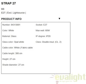 Lustra / Pendul design nordic Strap 27 alb opal 84313001 DFTP