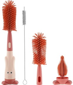 Perie 3 in 1 pentru curatarea biberoanelor, tetinelor si paielor Kidizi SmartBrush rosu, fara BPA