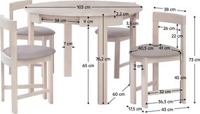 Set de sufragerie 1+4, lemn masiv, alb model lemn /gri-bej, DOMIO