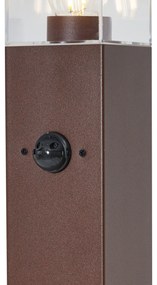 Lampă de exterior maro rugină cu sticlă transparentă 80cm IP44 cu soclu și senzor de mișcare - Malios