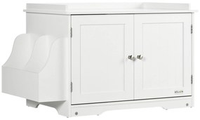 PawHut Mobilier Acoperit pentru Litieră cu Separator Interior Reglabil, Intrare Laterală și 2 Uși, 86x48x52 cm, Alb | Aosom Romania