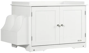 PawHut Mobilier Acoperit pentru Litieră cu Separator Interior Reglabil, Intrare Laterală și 2 Uși, 86x48x52 cm, Alb | Aosom Romania
