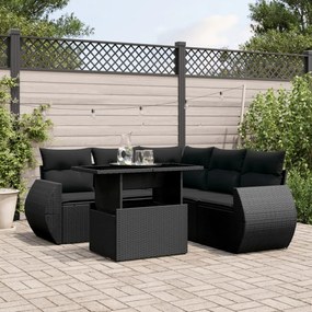 3268525 vidaXL Set mobilier de grădină cu perne, 6 piese, negru, poliratan