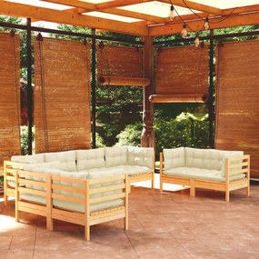 3096268 vidaXL Set mobilier grădină cu perne crem, 8 piese, lemn masiv de pin