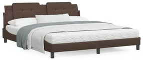 3208200 vidaXL Cadru de pat cu tăblie, maro, 180x200 cm, piele ecologică