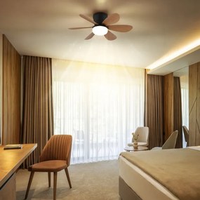 Lustra LED cu Ventilator si telecomanda DELORES negru/ efect de lemn