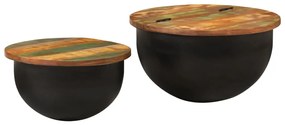 vidaXL Set măsuțe de cafea, 2 piese, negru, lemn masiv reciclat
